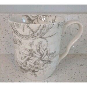222 Fifth Mug Love Poem Botanical Gray & White Butterflies & Fuchsia Flowers